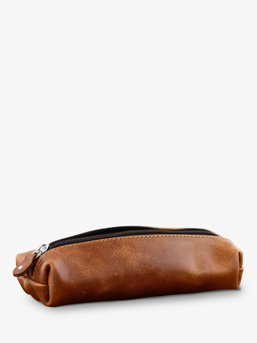 Trousse en cuir camel pour femme