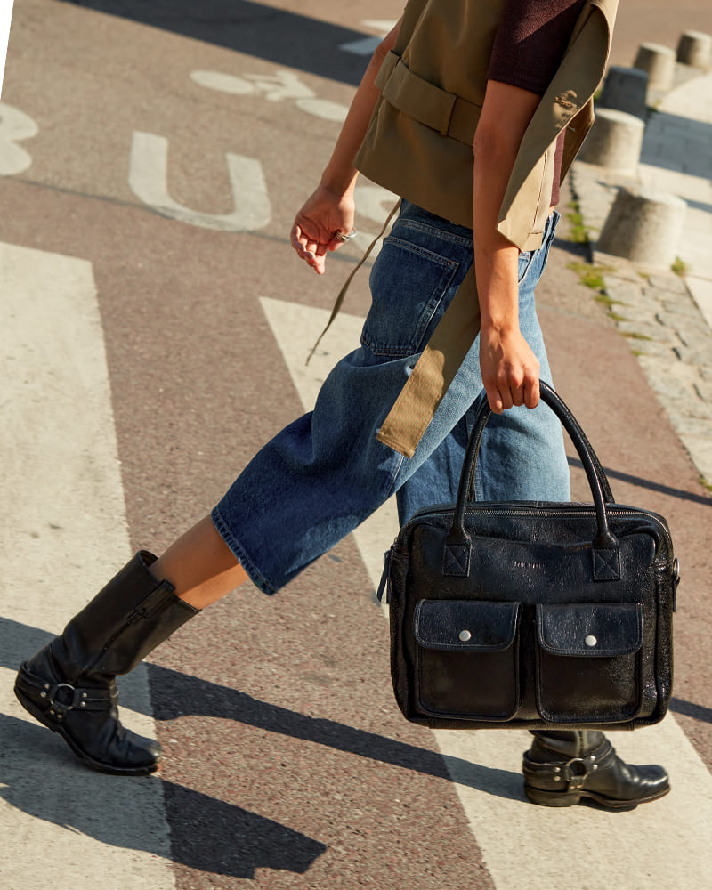 Sac de travail en cuir vintage noir